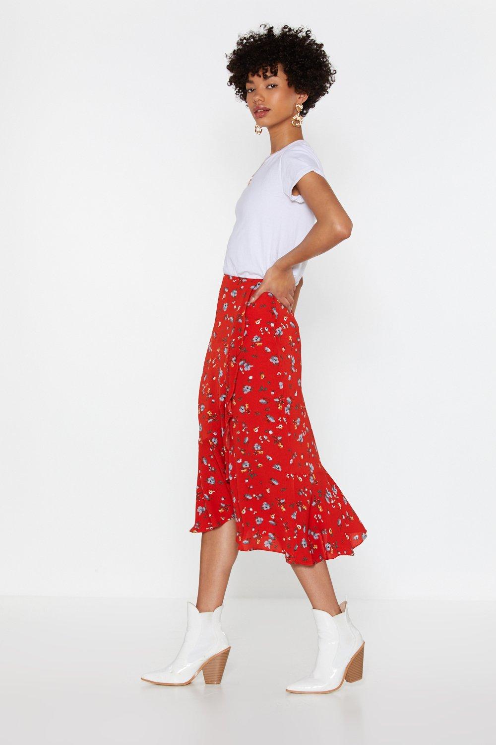 Floral Ruffle Wrap Midi Skirt | Nasty Gal